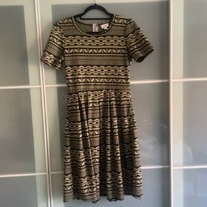 LulaRoe Amelia Fit & Flare Dress Black and Beige Southwestern Print
